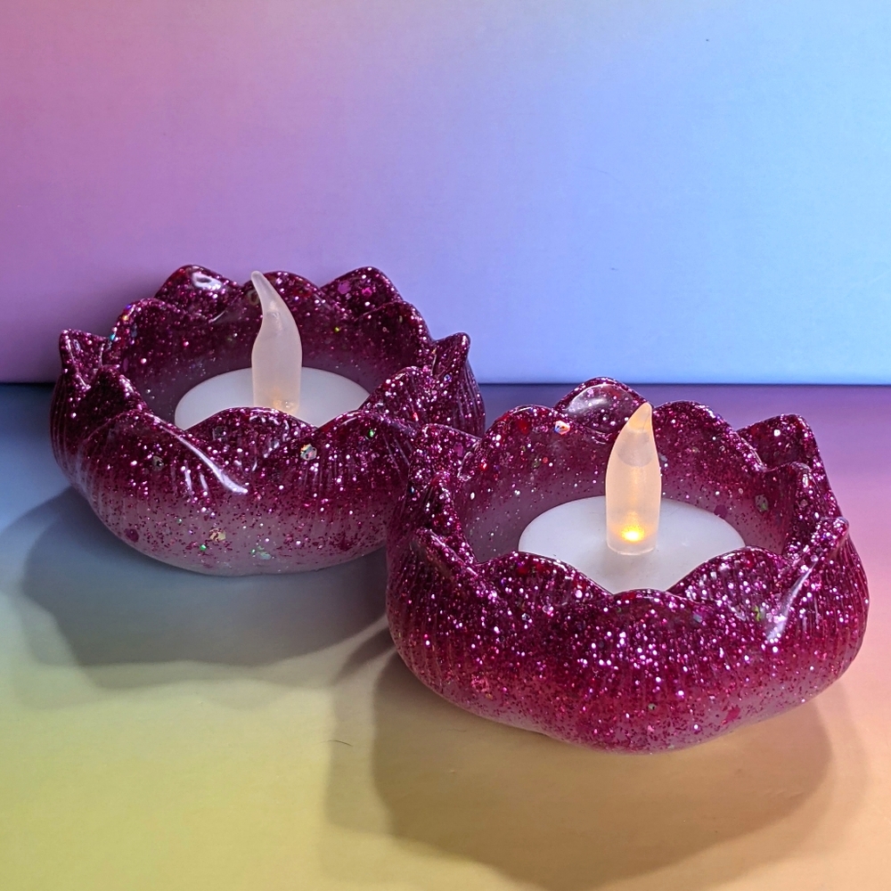 Ombre Glitter Resin Lotus Flower Tea Light Holders